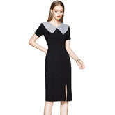 Simple Professional Business Black Short Sleeve Dress - FashionByTeresa